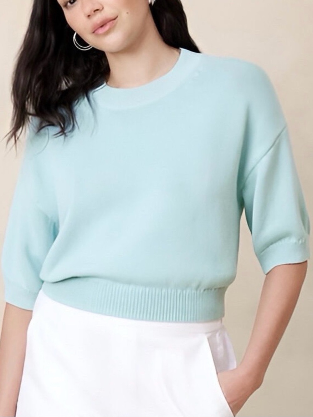 Banana Republic Cropped Short Sleeve Sweater Medium Light Blue